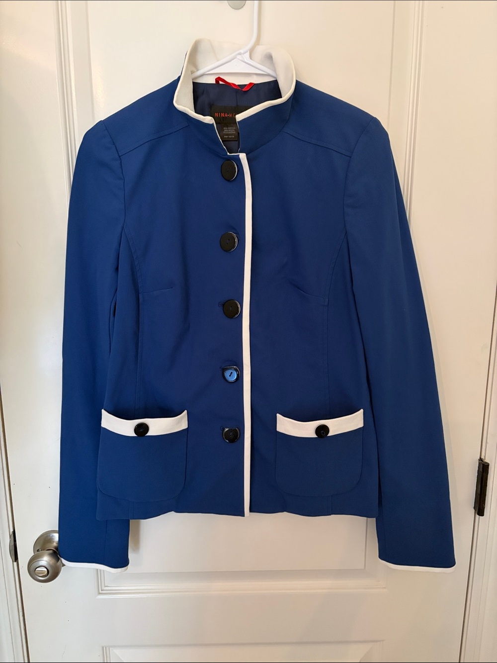 Tailored Blue Contrast-Trim Button Jacket